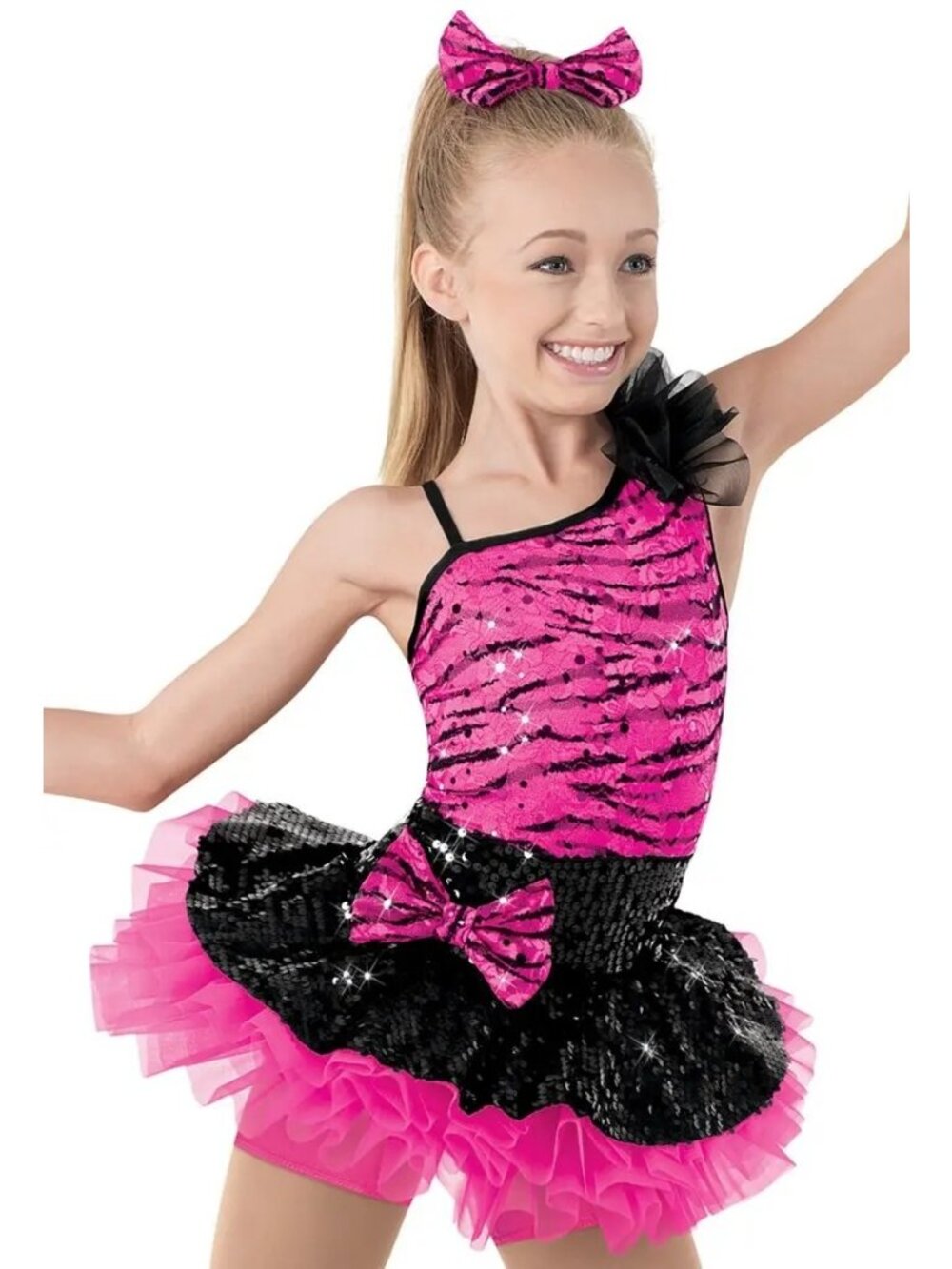 Weissman Dancing Tonight 8468 Pink Zebra Lace Sequin Dance Costume Size LC 14 - Picture 3 of 4